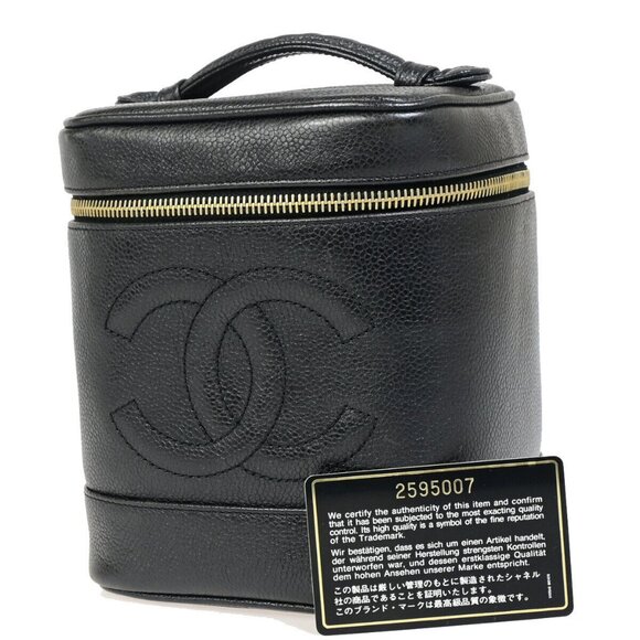 CHANEL CC Logo Vanity Hand Bag Caviar Skin Leather Black GHW Vintage 25RK294 - Picture 1 of 16